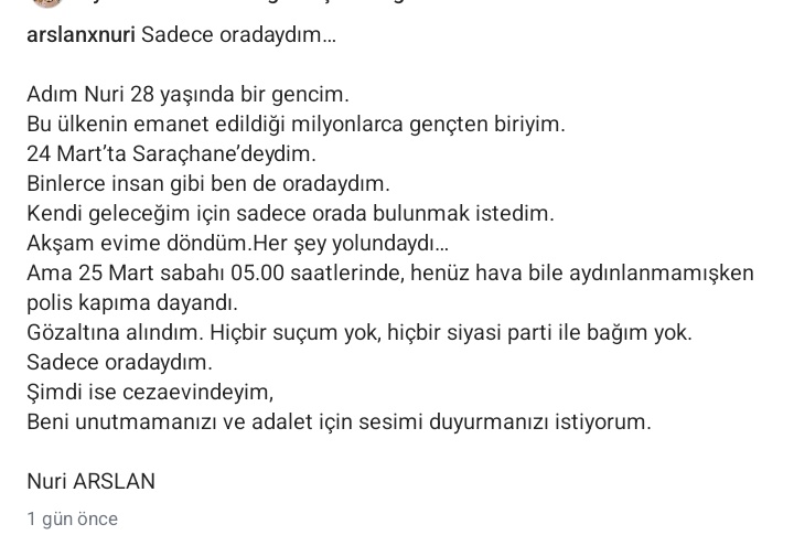 Nuri arkadaşımız beni unutmayın ve sesimi duyurun diyor gündemi değiştirmeyin ve onları #SerbestBırak ın