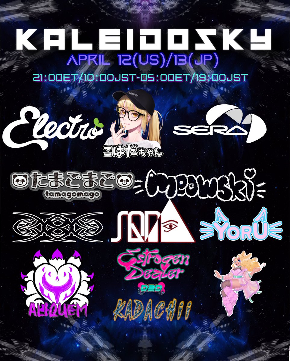 Kaleidosky でバニー バースデー パーティーを開催します。世界中から集まった DJ と、特別ラインナップのアーティストが出演するパーティーにぜひご参加ください。午後 7 時 (ET)/午前 8 時 (JST) からご参加ください。

Ru またはグループに参加: vrc.group/LOVE.5507