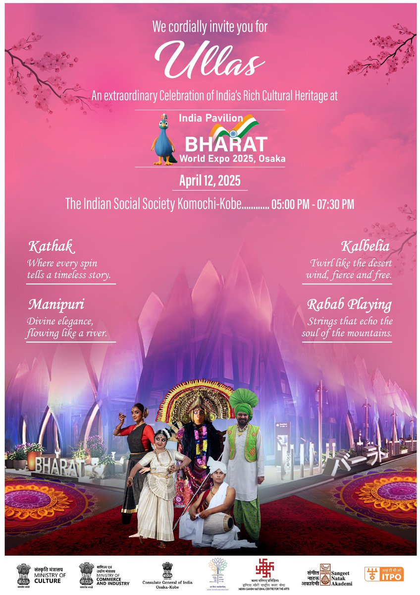 Experience the spirit of India in Kobe!

Join us at The Indian Social Society, Komochi-Kobe for ‘Ullas’, a vibrant celebration of India’s cultural heritage — with captivating performances of Kathak, Kalbelia, Manipuri, and the enchanting melodies of the Rabab!

🗓️ 12 April 2025
