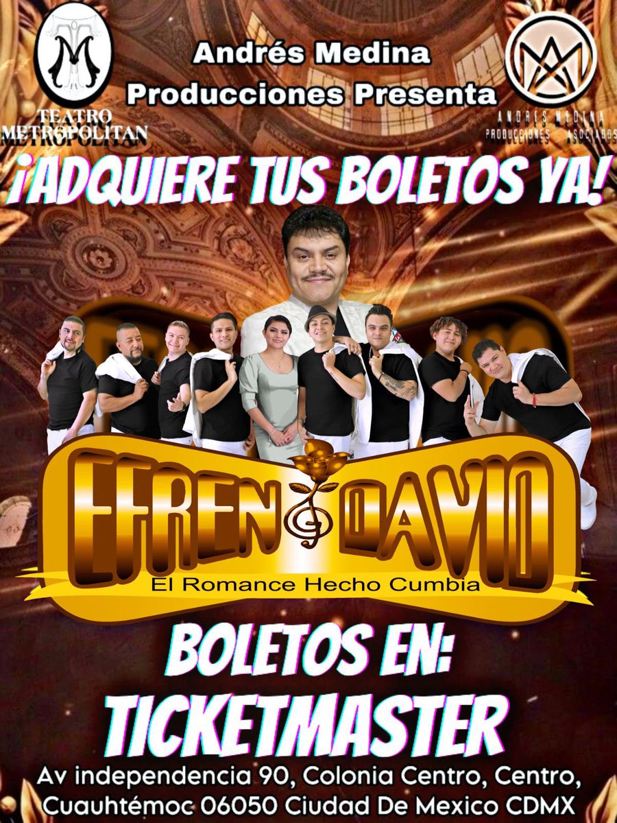 efrendavidd's tweet photo. Ya están disponibles a la venta los boletos en Tiketmaster para el concierto de aniversario de “Efrén David” con artistas invitados, en el Teatro Metropolitan para este 27 de Julio de 2025, adquiéralos a través de Tiketmaster

https://t.co/h1HcQeeXkB https://t.co/nPdvMqTgKa