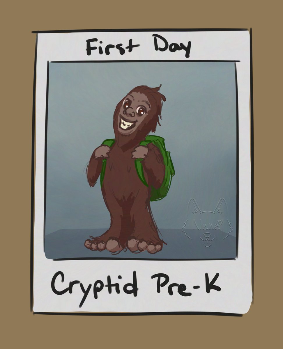 neneiathil's tweet image. first day of Cryptid Pre-K, cryptid #1: sasquatch! of course this little guy would be beaming with pride &amp;amp; joy, ready to show off his new backpack and how he's all grown up &amp;amp; can do this "school thing" on his own.

#cryptidpreschool #chaoticdrawalong #cutecryptid #cryptidart