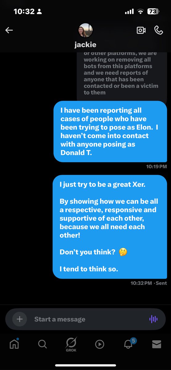 I’m chatting with Jackie who is a self proclaimed member of the X team.   

I just wanted to show you my current conversation with her.