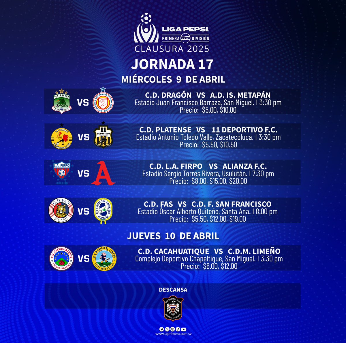 Así se jugará la jornada 17 entre semana .