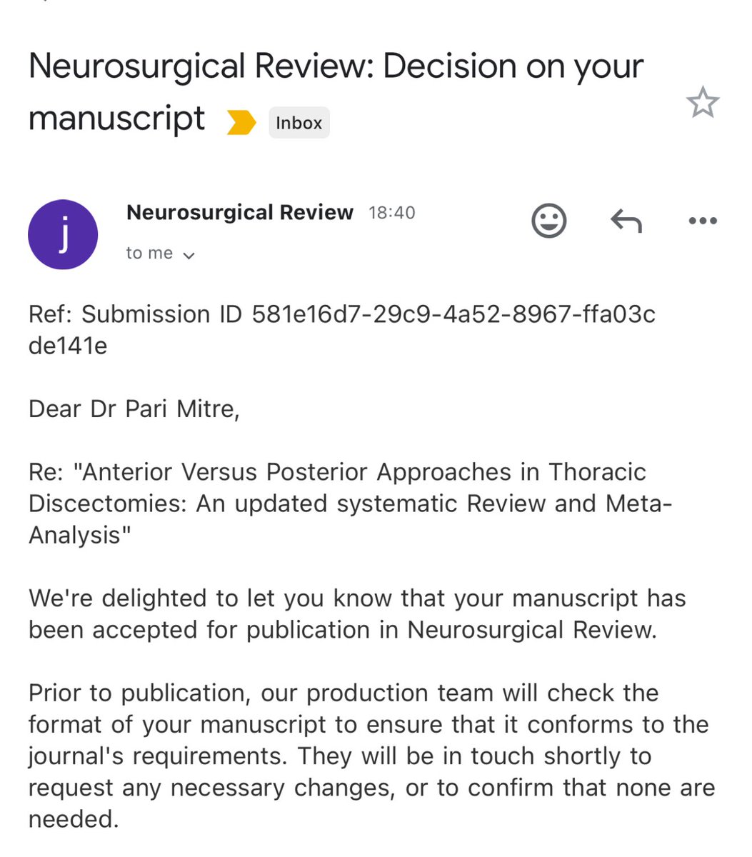 I’m thrilled to share that our paper was accepted! 

From my sub-i at <a href="/YNeurosurgery/">Yale Department of Neurosurgery</a> to Neurosurgical Review, this idea reached completion!

Thank you so much for your mentorship, chief! <a href="/AElsamadicyMD/">Aladine Elsamadicy, MD</a> 
And thanks to all the collaborators 🦾🧠