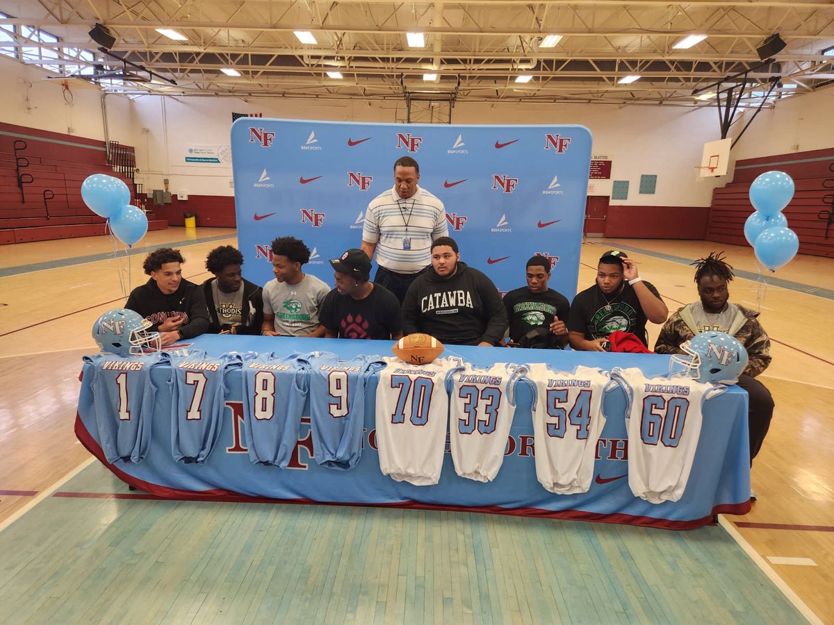 BernardNFHS's tweet photo. Proud to announce that eight North Forsyth football student-athletes signed today to continue their education and athletic careers at the next level! Congratulations to our signees headed to @CatawbaFootball , @ConcordFootball , @GC_Pride_Fball , and @Methodist_FB https://t.co/sEO2AgRPqD