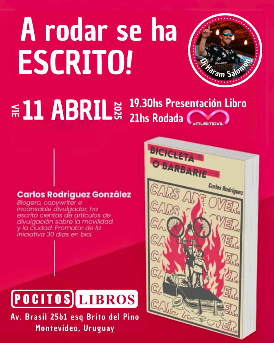 Presentación del libro: BICICLETA O BARBARIE <a href="/30diasenbici/">30 Días en Bici</a>  junto al <a href="/MusiMovilUy/">MUSIMOVIL</a> y luego salimos de rodada con el DJ #haramsalomon 🎧📚🎶🚴