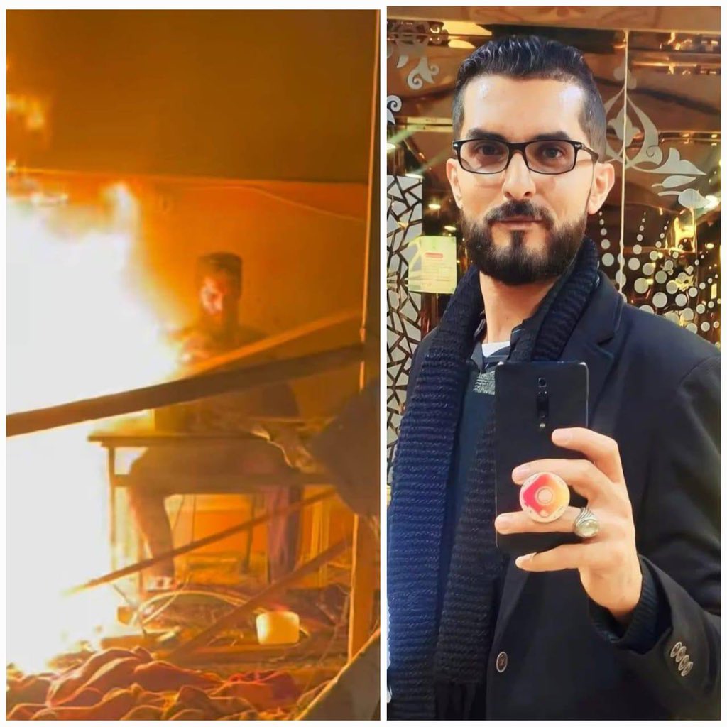 🚫🟥 The martyrdom of journalist Ahmed Mansour, who was bombed and burned to death after a journalists' tent was bombed in Khan Yunis. To God we belong and to Him we shall return.

#GazaHolocaust 
#Gaza