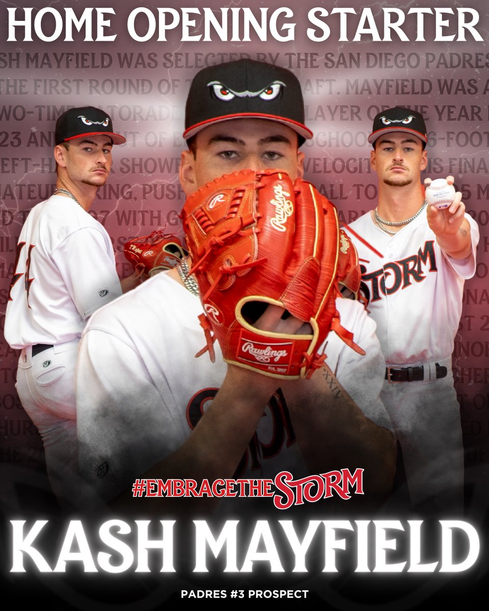 “Hello, I’m Mayfield, Kash”

Kash Mayfield has officially been named our 2025 Home Opening Starter 😎 Will you be there to see his professional debut tomorrow? 

🎟️: StormBaseball.com/tickets