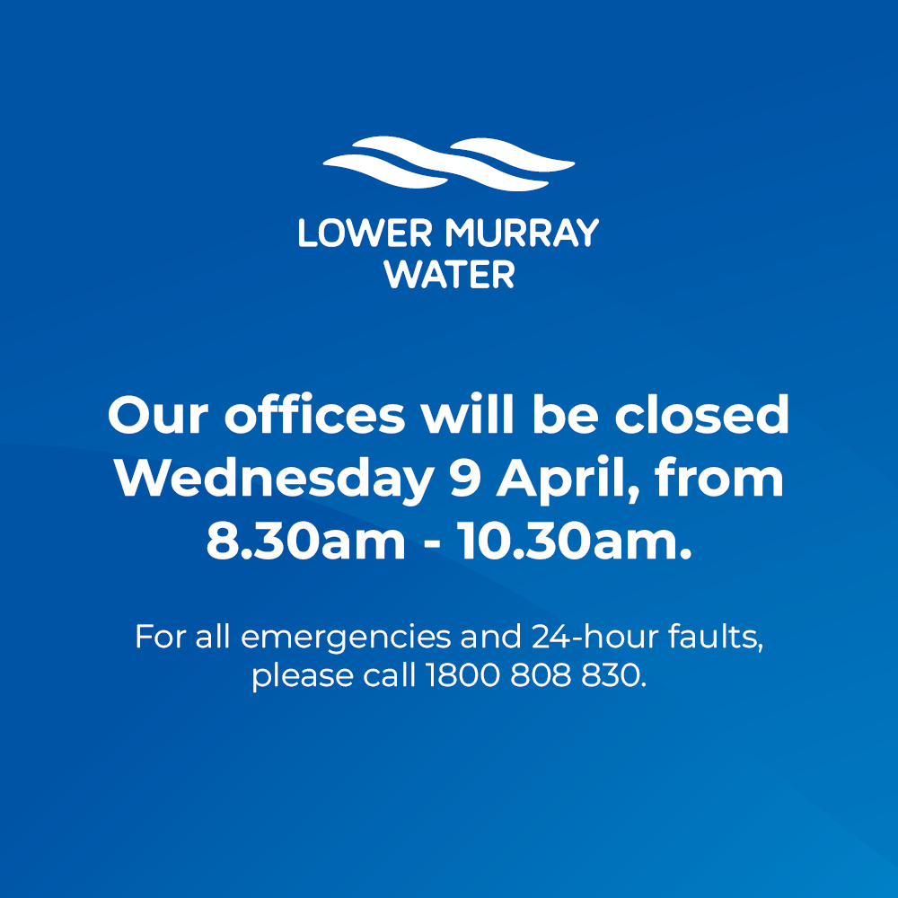 Our Mildura, Swan Hill and Kerang offices will be closed tomorrow Wednesday 9 April from 8.30am - 10.30am.

For all emergencies and 24-hour faults, please call 1800 808 830.

For all non-urgent requests, please lodge a ticket via our website - bit.ly/3tcPART