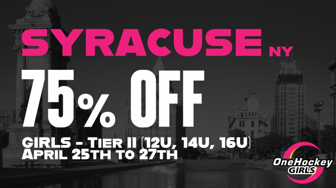 75% OFF!  Wow!  <a href="/OneHockeyEvents/">OneHockey</a>  is offering a 75% discount to all girls teams for their OneHockey Syracuse event April 25-27, 2025.  That's 75% off of regualr tournament pricing. Contact sebastienf@onehockey.com to register.  syracuse-april.onehockey.com  #RTH