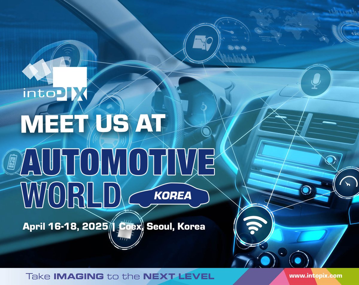 Visit our booth at <a href="/automotiveworld/">Automotive World</a> Korea 2025, taking place at COEX in Seoul from April 16 to 18, 2025, and discover how <a href="/intoPIX/">intoPIX</a> is shaping the future of in-vehicle imaging and connectivity with #JPEGXS compression.
Book a meeting now: zurl.co/K7LxW

#ADAS #Automotive