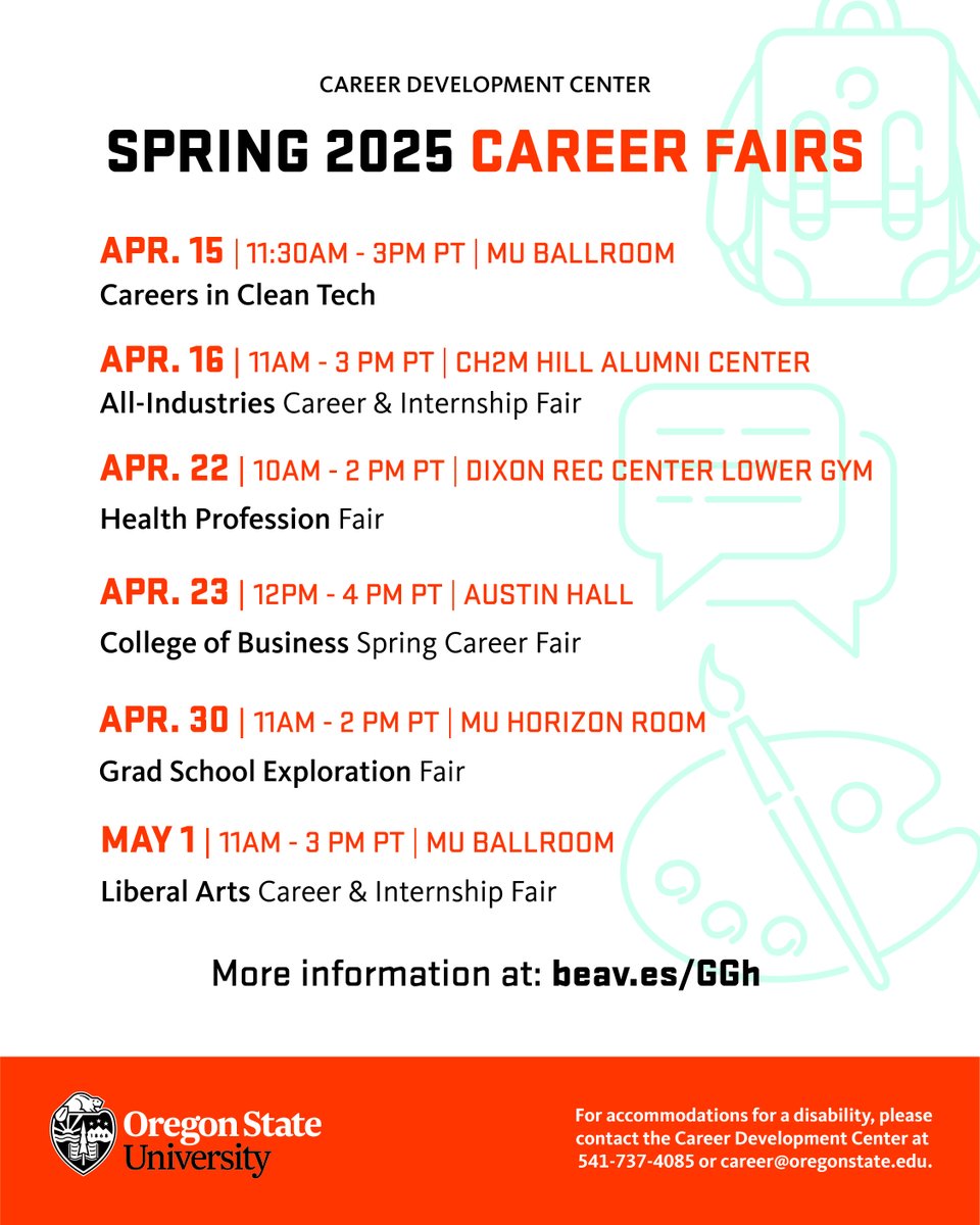 Looking for a work opportunity this summer? Want to connect with enthusiastic employers? Need to practice your elevator pitch? Find all that and more at a career fair this term! 
#career #careerfair #internship #job #interview #oregonstate #gobeavs
