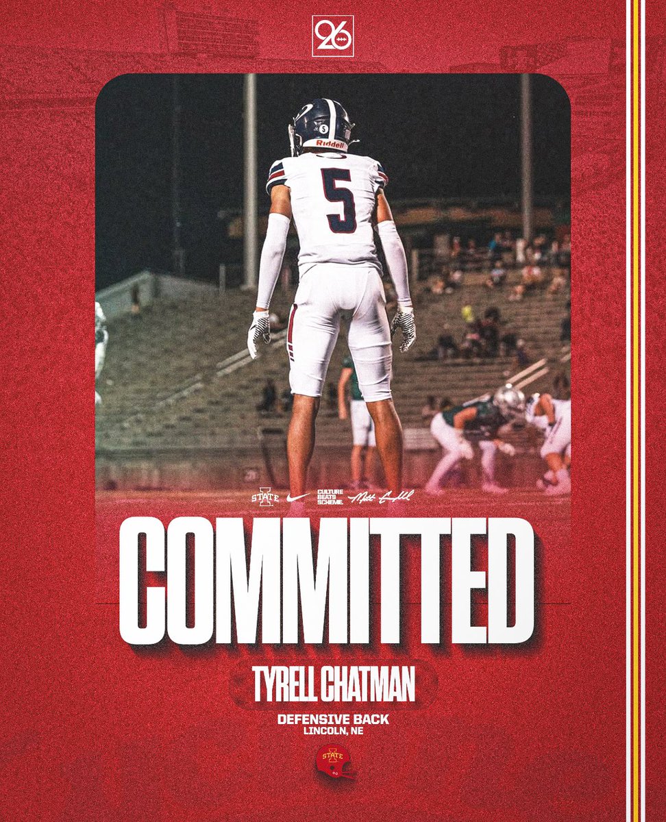 Tyrell Chatman (@tyrell_c_) on Twitter photo Extremely blessed and excited to announce that I am committed to Iowa State University!!🌪️🌪️
<a href="/PoteatCoach/">Coach Hank Poteat</a> <a href="/ISUMattCampbell/">Matt Campbell</a> <a href="/DerekHoodjer/">Derek Hoodjer</a> <a href="/Coach_Heacock/">JON HEACOCK</a> <a href="/CycloneFB/">Iowa State Football</a> <a href="/LNSFootball/">LNS Football</a> <a href="/NEBHSFB/">Nebraska HS Football</a> Extremely blessed and excited to announce that I am committed to Iowa State University!!🌪️🌪️
<a href="/PoteatCoach/">Coach Hank Poteat</a> <a href="/ISUMattCampbell/">Matt Campbell</a> <a href="/DerekHoodjer/">Derek Hoodjer</a> <a href="/Coach_Heacock/">JON HEACOCK</a> <a href="/CycloneFB/">Iowa State Football</a> <a href="/LNSFootball/">LNS Football</a> <a href="/NEBHSFB/">Nebraska HS Football</a>