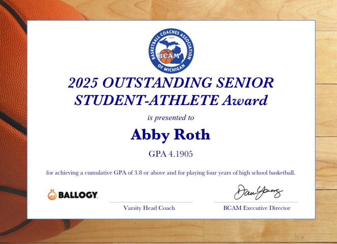 BCAM published its list of Outstanding Senior Student-Athletes today. These are players that played 4 years of HS basketball and maintained a GPA of 3.8 or higher. Let’s just say the Roth’s were “higher.” Congrats to Abby and Grace Roth!! Dedicated on the court and classroom!