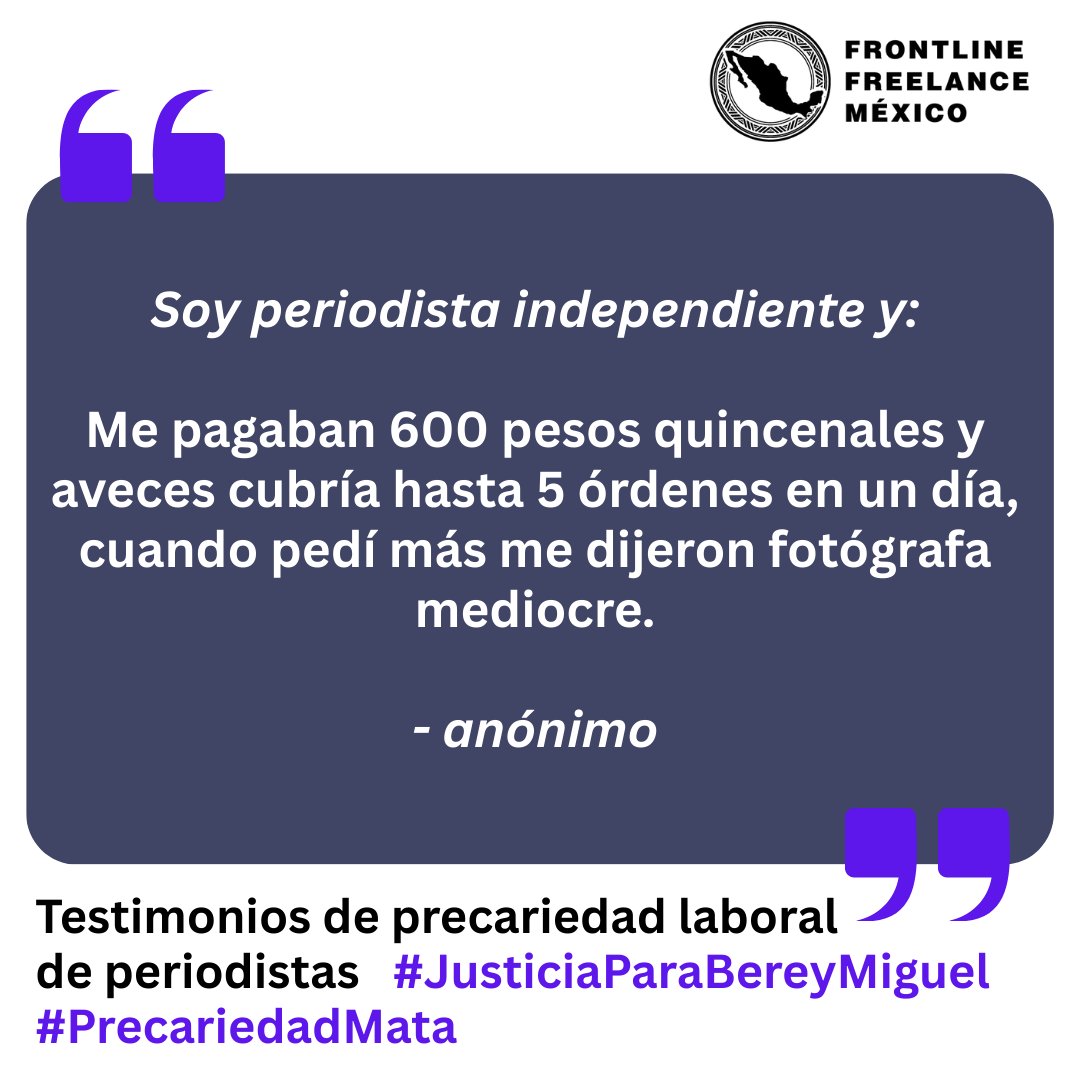 Ante la tragedia de lxs colegas fotoperiodistas Bere y Miguel,la #ComunidadFFMx comparte algunas de las violencias laborales q ha vivido en la trayectoria como periodistas,comunicadores e informadores.
Los derechos humanos del periodista son inalienables 
#JusticiaParaBereYMiguel