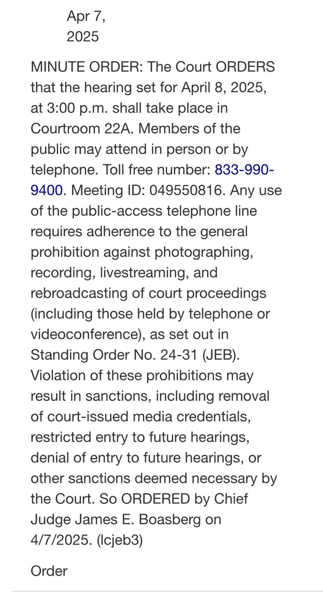 LOL Jeb Boasberg still holding a hearing tomorrow on preliminary injunction on Alien Enemies Act deportees. Unbelievable.
