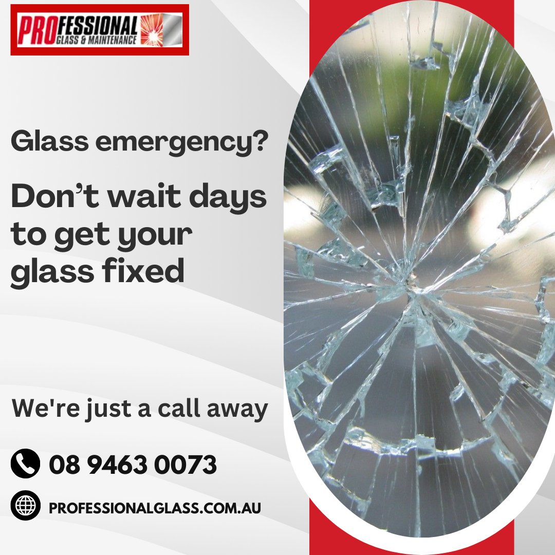 proglassperth's tweet image. No waiting days! Emergency glass repair services - fast &amp;amp; efficient.

For free advice or a quote, feel free to call us on 08 9463 0073 or send us quick email admin@professionalglass.com.au

#GlassInstallationsPerth #PerthGlassArt
#CustomGlassDesigns #GlassCraftsmanship
