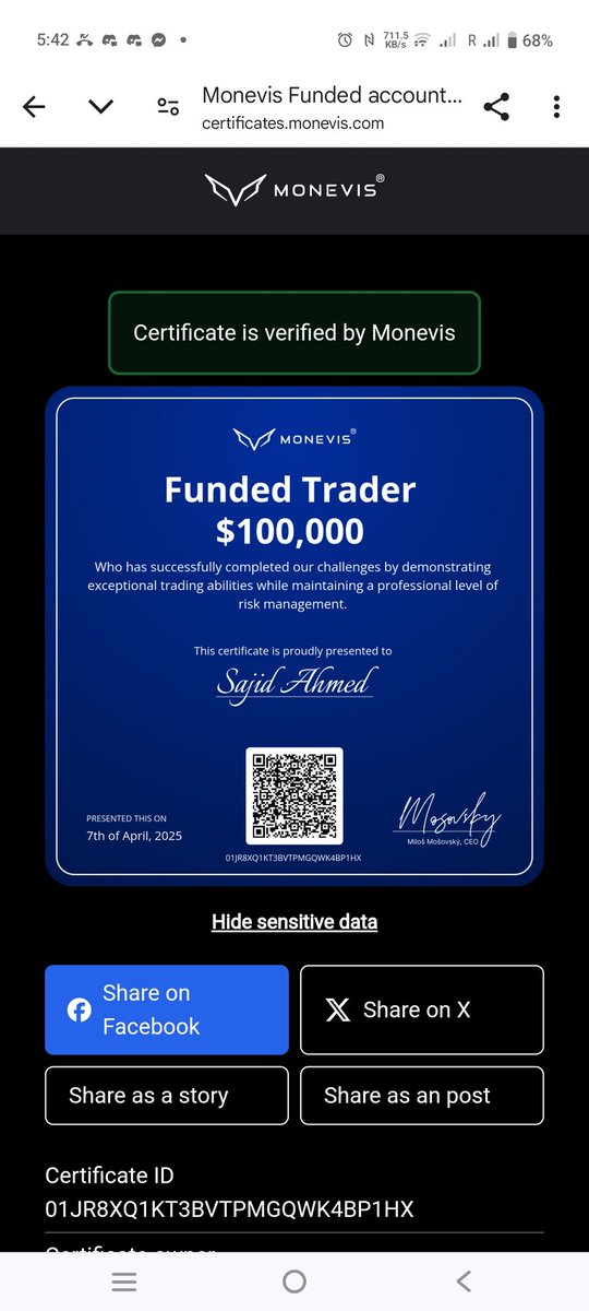 Just got funded with $100,000 by Monevis after successfully completing their challenge!

Grateful for the opportunity — the real journey begins now. Time to stay focused, trade smart, and keep growing.

#FundedTrader #Monevis #TradingJourney #ForexLife #SajidAhmed