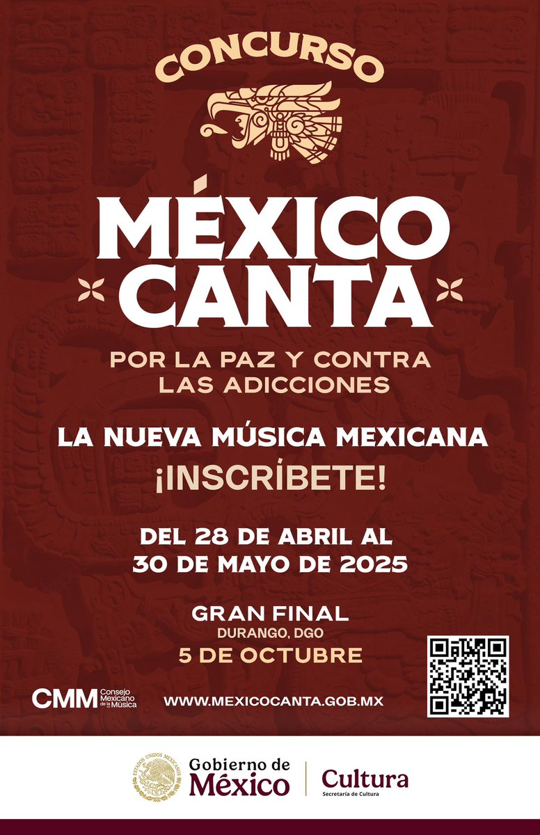 julioc_moreno's tweet photo. ¡Atención jóvenes de México y Estados Unidos! 🇲🇽🇺🇸

El @GobiernoMX te invita a participar en el Primer Concurso Binacional de Música: “México canta por la Paz contra las Adicciones”.

Una iniciativa que busca inspirar a las y los jóvenes a expresarse a través del canto y la música, promoviendo mensajes de paz y esperanza, sin apología a la violencia ni a las drogas.

¡Únete y alza la voz por un futuro con armonía, cultura y consciencia!

Consulta las bases y participa.

#MéxicoCantaPorLaPaz #JuventudSinAdicciones