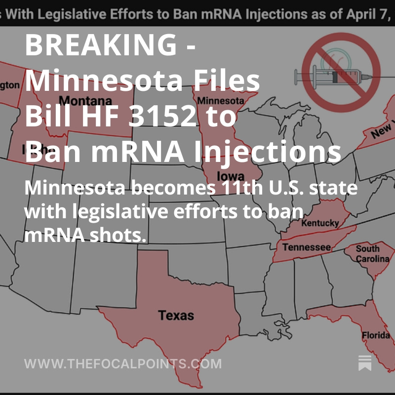 P_McCulloughMD's tweet photo. BREAKING - Minnesota Files Bill HF 3152 to Ban mRNA Injections

Minnesota becomes 11th U.S. state with legislative efforts to ban mRNA shots.  "No person shall provide or
administer a gene-based vaccine to another person in this state. For purposes of this section, "gene-based vaccine" means a vaccine developed using messenger ribonucleic acid technology, modified messenger ribonucleic acid technology, self-amplifying messenger
ribonucleic acid technology, or deoxyribonucleic acid technology." @McCulloughFund @NicHulscher @CDCgov @moderna_tx @pfizer https://t.co/nTxj2tAzpk