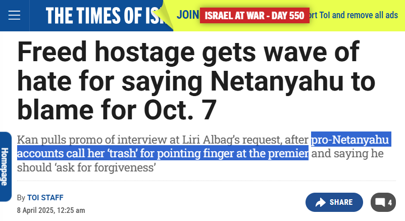 Believe Israeli women, except if they call out Netanyahu.

But remember: Judaism cherishes debate and welcomes dissent.