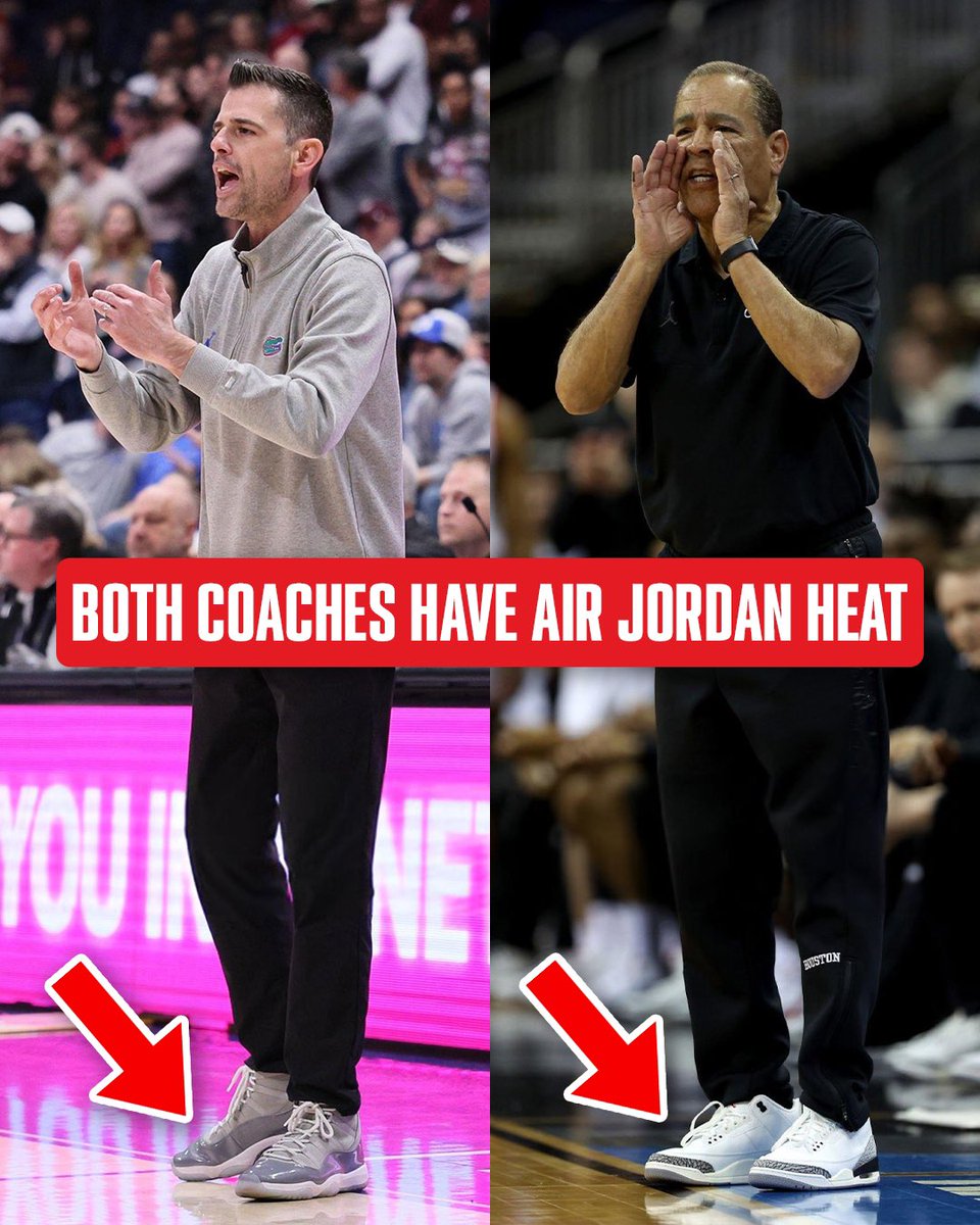 Both Florida and Houston head coaches - Todd Golden &amp; Kelvin Sampson - rock Air Jordans while coaching 🔥