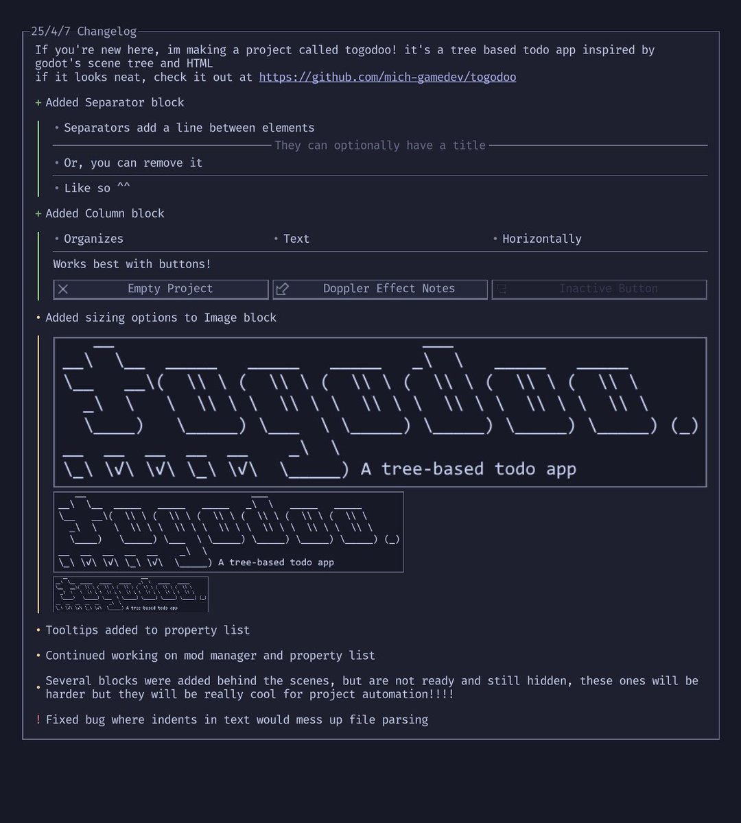_michdev's tweet image. quick devlog for my tree-based todo app (written in-app!)

#godotengine #AppDevelopment