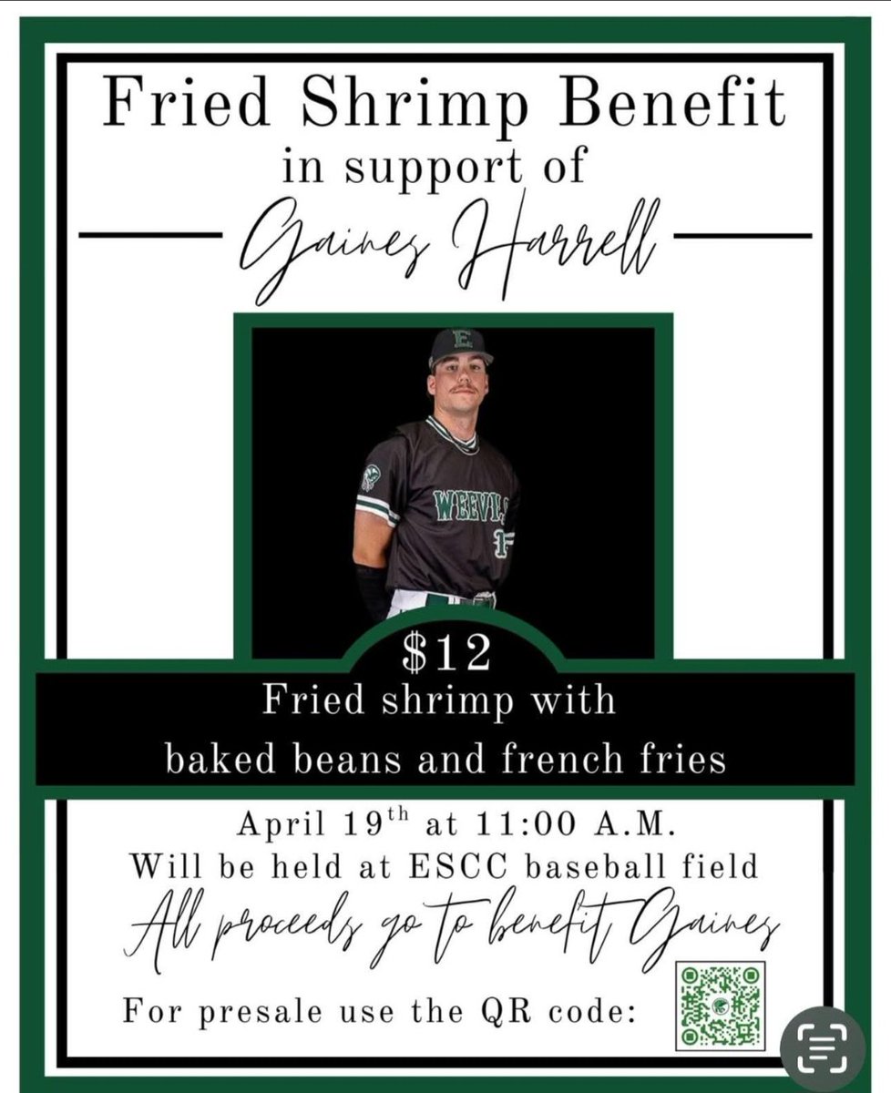 coachbfric's tweet image. Come enjoy a fine shrimp dinner and support Gaines Harrell at a Boll Weevil game.
@EnterpriseState @weevilathletics