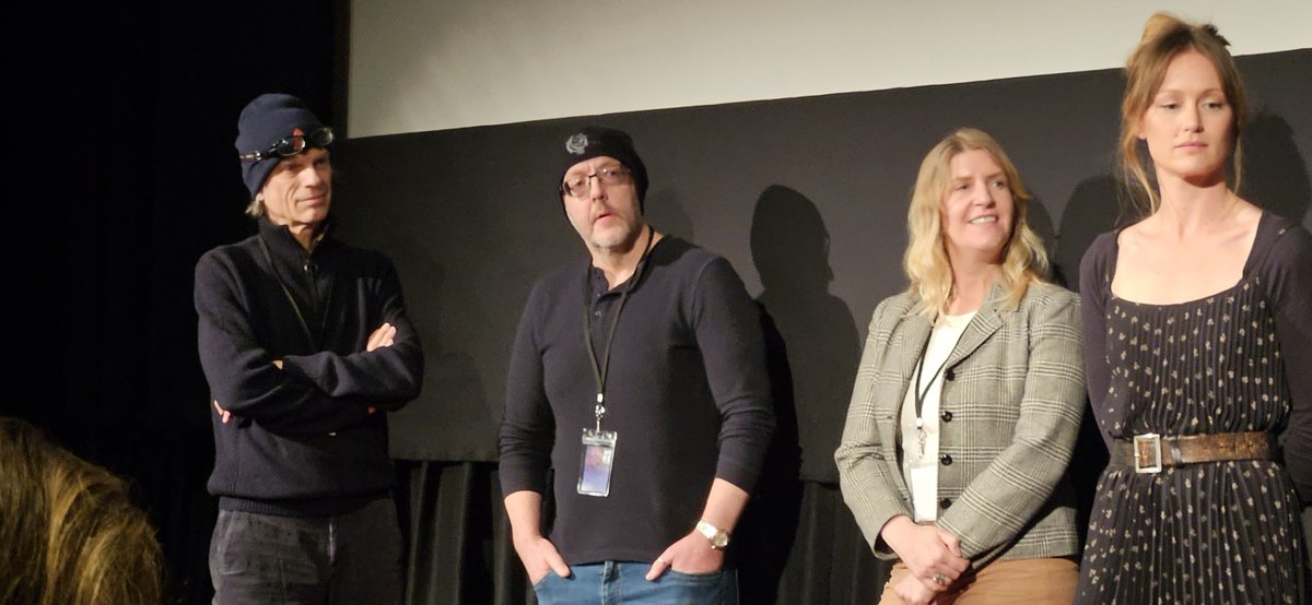 At the International Sci FI  Shorts block at CInema Village
From left GREED Writer Patrick de Caumette, Director Mike Hay,
Rachel Morgan (co director of BLOOM),  Lead Actor Kerry Bishe ( ANWAR)