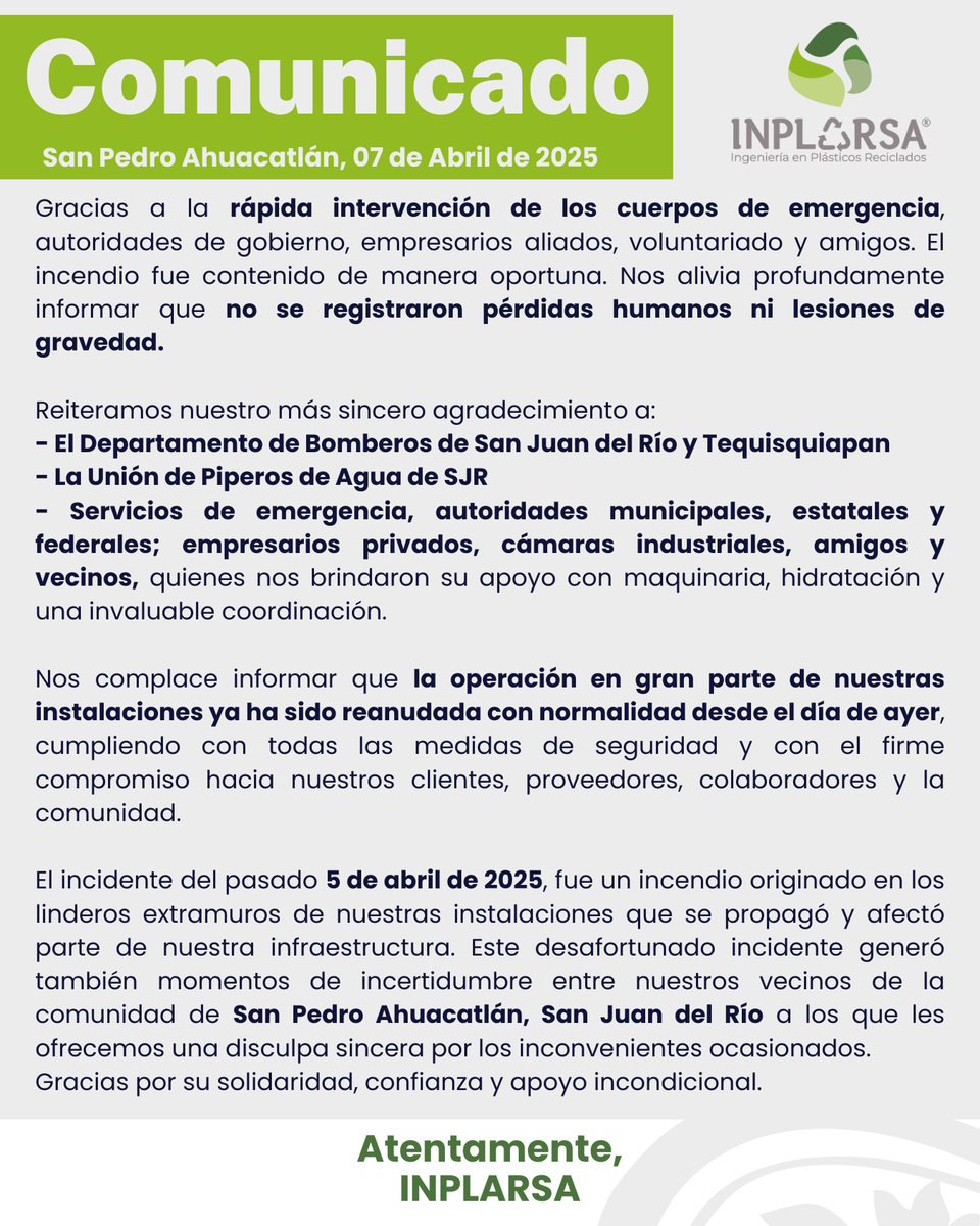 INPLARSA's tweet photo. Comunicado Oficial https://t.co/8EGj782yTm