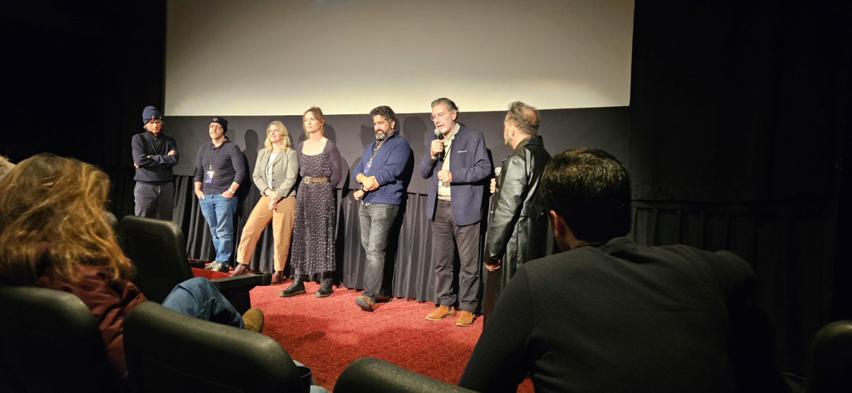 International Sci Fi Block at Cinema Village. From left. Movie : (GREED, writer Patrick de Caumette, director Mike Hay), (BLOOM, Co director Rachel Morgan;   (ANWAR lead actor Kerry Bishe, Director Fawaz Al-Matrouk, (REBECCA) lead actor Henri Cohen