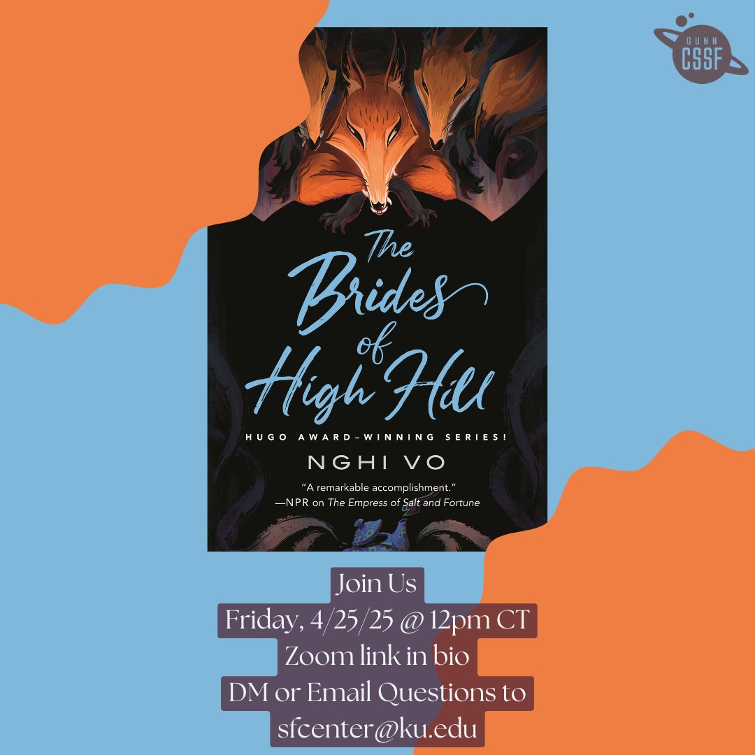 🦊Time for our April Virtual Book Club!🦊
Join us this month to discuss “The Brides of High Hill” by Nghi Vo!

🗓️ When: April 25, 2025
🕛 Time: 12:00 PM Central Time
💻 Where: Zoom (Link in bio)

Don't forget to register—link is in our bio!
#VirtualBookClub #KU #SciFiCommunity