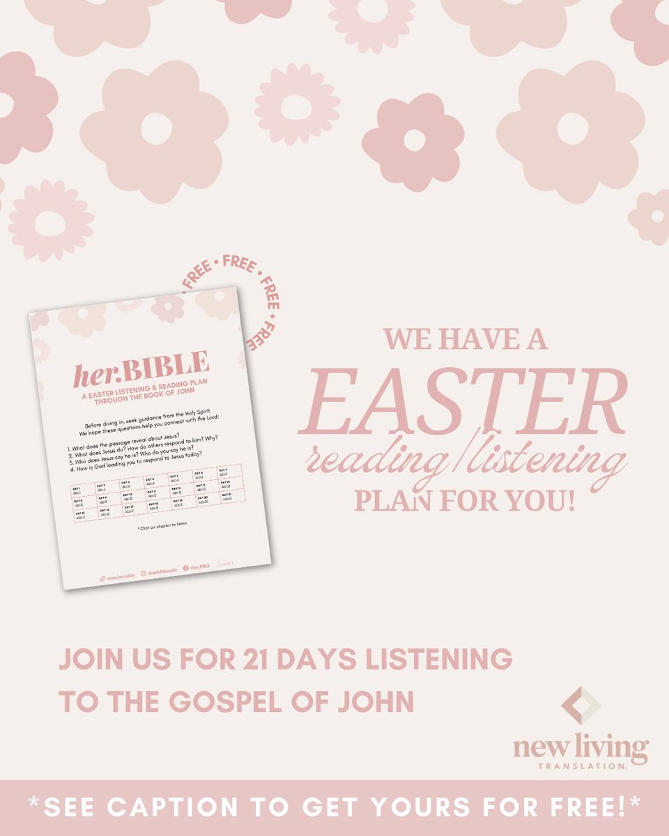 herbibleaudio's tweet image. Do you want to connect with God this Easter season? Join us for 21 days through the gospel of John, for about 6-10 minutes a day.

TO GET YOUR FREE RESOURCE: Email herbiblefree@cru.org

#biblechallenge #biblereadingchallenge #biblescriptures #dailybible #godswordistruth