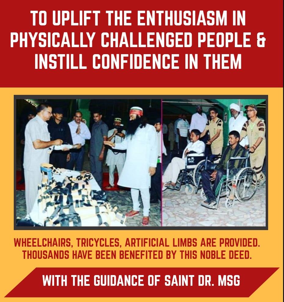 coolrajput777's tweet photo. To make the lives of physically disabled people easier, the #CompanionInNeed initiative has been started by Saint Dr MSG. Under this initiative, the followers of Dera Sacha Sauda provide wheelchairs, calipers, etc. to those needy disabled people. https://t.co/Og259hUovV