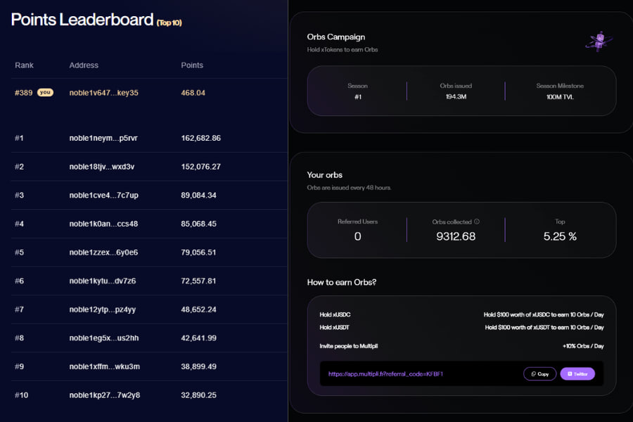 Update 2 Kèo Airdrop Noble, Multipli

Đây đều là 2 kèo chỉ cần deposit Stablecoin rồi chờ với dàn backer rất ngon mà mình đã call anh em chiến tầm 1 tháng trước, hiện tại thì những ai chơi cần phải chú ý một vài điều sau:

1️⃣ Noble

Dự án đã bắt đầu update