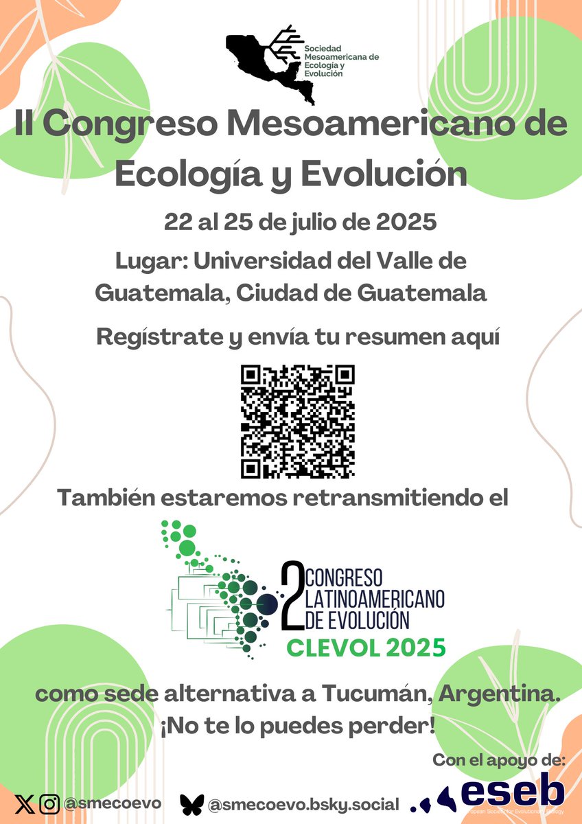 Sociedad Mesoamericana de Ecología y Evolución (@smecoevo) on Twitter photo Amix, les traemos excelentes noticias! ✨💚
Y es que al fin podemos confirmarles que estaremos celebrando el II Congreso Mesoamericano de Ecología y Evolución en la <a href="/uvggt/">Universidad del Valle de Guatemala</a> del 22-25 de julio. Pueden registrarse y enviar sus resúmenes desde YA en este link forms.gle/xsYxuVmWqdLujZ… Amix, les traemos excelentes noticias! ✨💚
Y es que al fin podemos confirmarles que estaremos celebrando el II Congreso Mesoamericano de Ecología y Evolución en la <a href="/uvggt/">Universidad del Valle de Guatemala</a> del 22-25 de julio. Pueden registrarse y enviar sus resúmenes desde YA en este link forms.gle/xsYxuVmWqdLujZ…