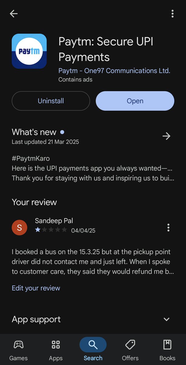 spaw7611's tweet image. Pls boost this #boycottpaytm #Chineseapp #viral #boycottone97 @vijayshekhar #fraud @uptransportdept @dir_ed @jagograhakjago  
Booked bus tkt Rs 2K via Paytm 15.3.25; bus left w/o me.  
Paytm not refunding.  
#help #strike