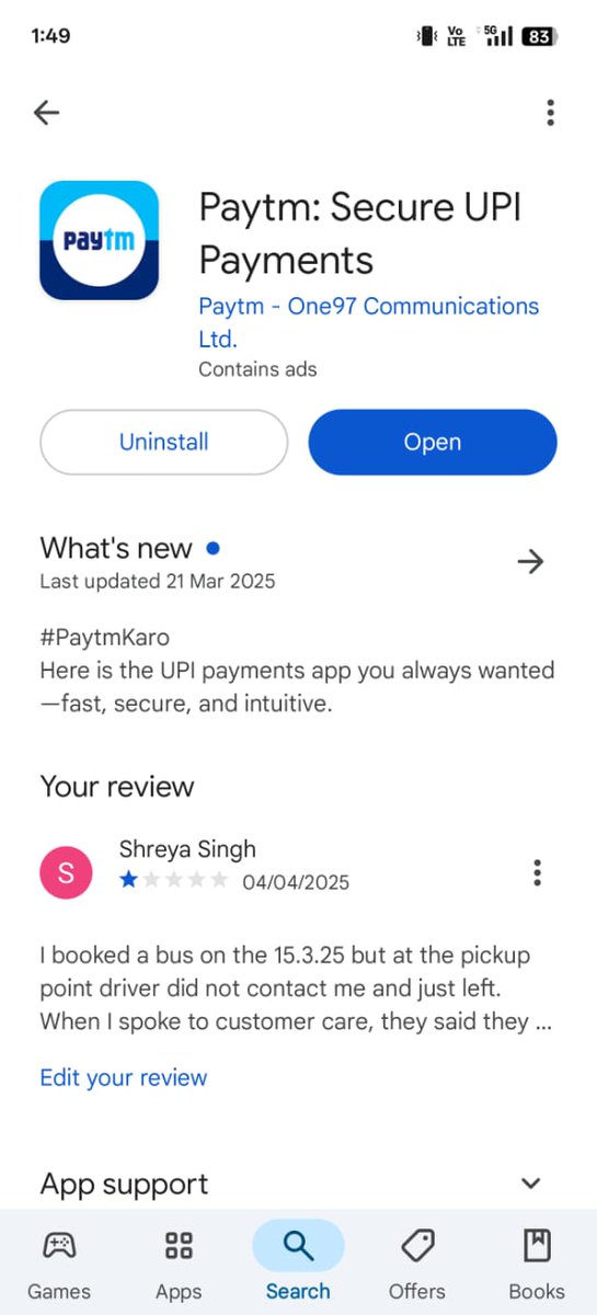spaw7611's tweet image. Pls boost this #boycottpaytm #Chineseapp #viral #boycottone97 @vijayshekhar #fraud @uptransportdept @dir_ed @jagograhakjago  
Booked bus tkt Rs 2K via Paytm 15.3.25; bus left w/o me.  
Paytm not refunding.  
#help #strike