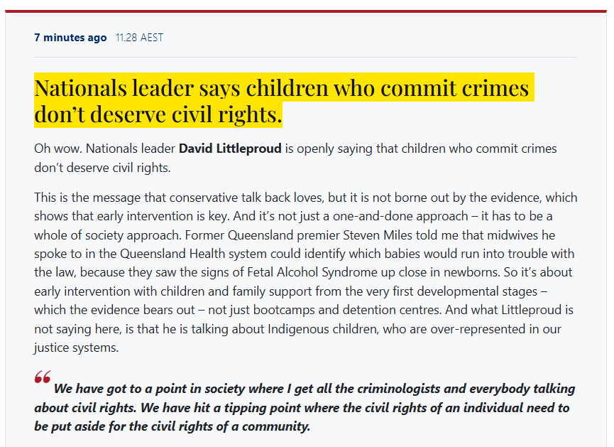 ebony_bennett's tweet image. Nationals leader says children who commit crimes don’t deserve civil rights. Wow. 
#auspol @TheAusInstitute @AmyRemeikis 
live.australiainstitute.org.au/2025/04/austra…