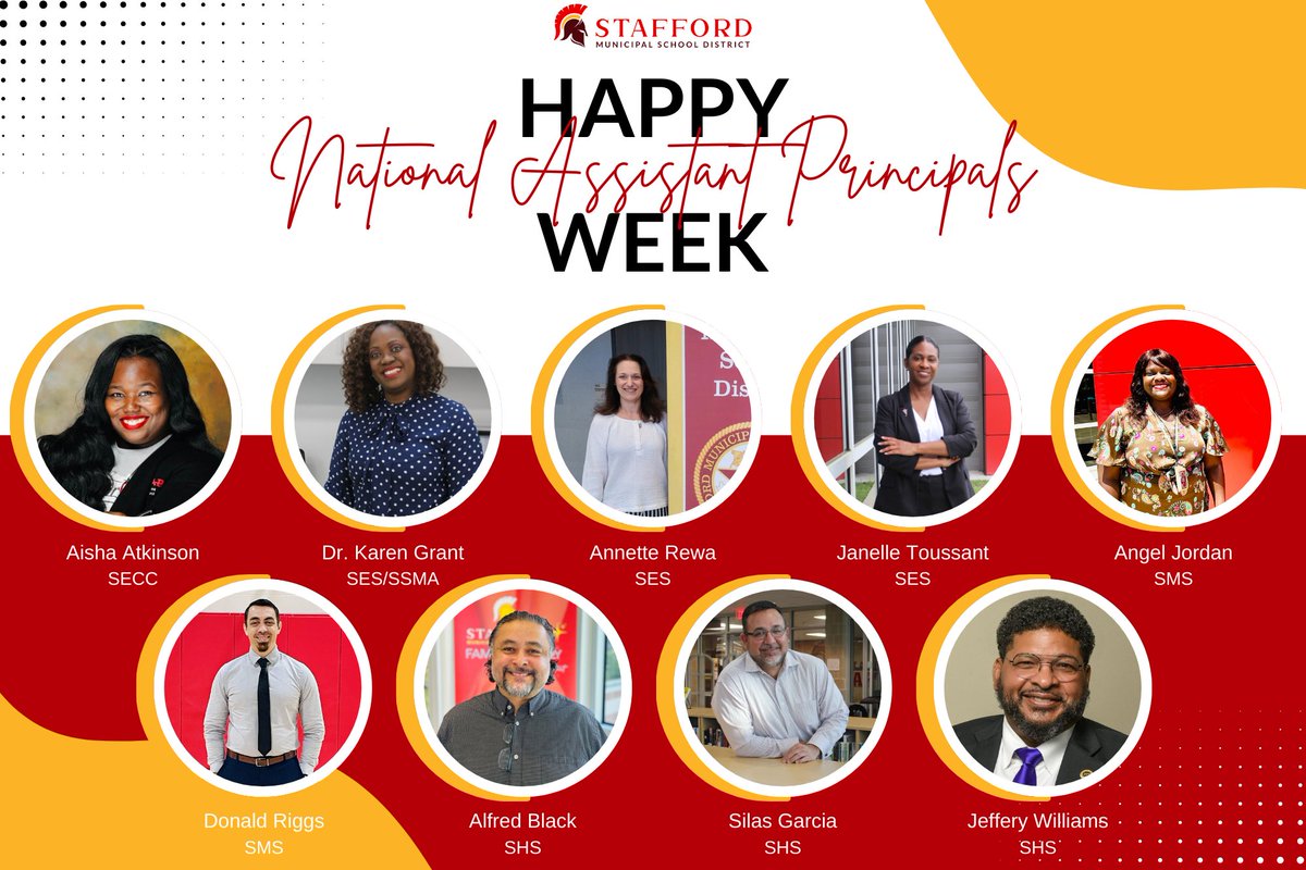 StaffordMSD's tweet image. 🎉 Happy National Assistant Principals Week! 🎉

Shoutout to our incredible SMSD Assistant Principals who lead with heart, support with strength, and make a difference every day. We appreciate all you do for our students, staff, and schools! 💛❤️ #APWeek #ThankYouAPs #SMSDProud