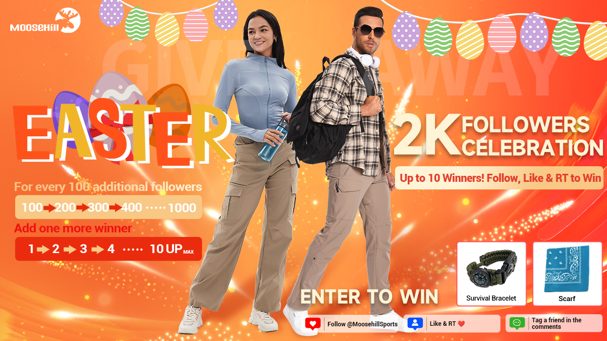 Moosehill (@moosehillsports) on Twitter photo Easter & 2K Followers #Giveaways ! Up to 10 Winners!
๐ Prizes:
Cargo Hiking PantsโBandanas & Survival Bracelets
๐ How to Enter:
1๏ธโฃ Follow <a href="/MoosehillSports/">Moosehill</a> 2๏ธโฃ Like & RT โค๏ธ
3๏ธโฃ Tag a friend (More tags = More chances!)
โจ Extra winners for every 100 followers after 2,000! Easter & 2K Followers #Giveaways ! Up to 10 Winners!
๐ Prizes:
Cargo Hiking PantsโBandanas & Survival Bracelets
๐ How to Enter:
1๏ธโฃ Follow <a href="/MoosehillSports/">Moosehill</a> 2๏ธโฃ Like & RT โค๏ธ
3๏ธโฃ Tag a friend (More tags = More chances!)
โจ Extra winners for every 100 followers after 2,000!
