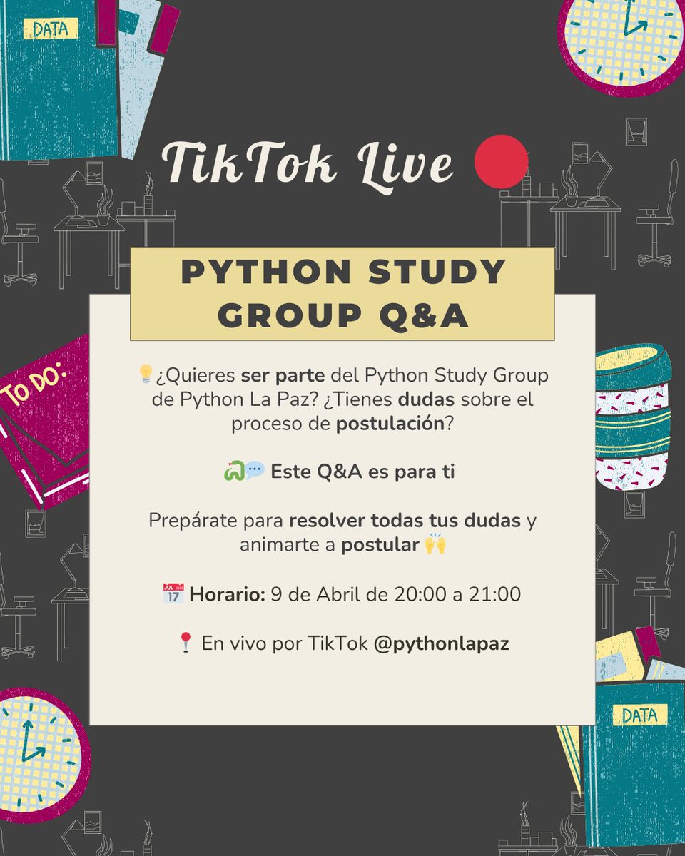 PythonLaPaz's tweet image. ¿Tienes dudas sobre el Python Study Group 2025?
Este miercoles te contamos TODO en un Q&A en vivo por TikTok 🙌
🔗 tiktok.com/@pythonlapaz
No te lo pierdas 🐍✨
