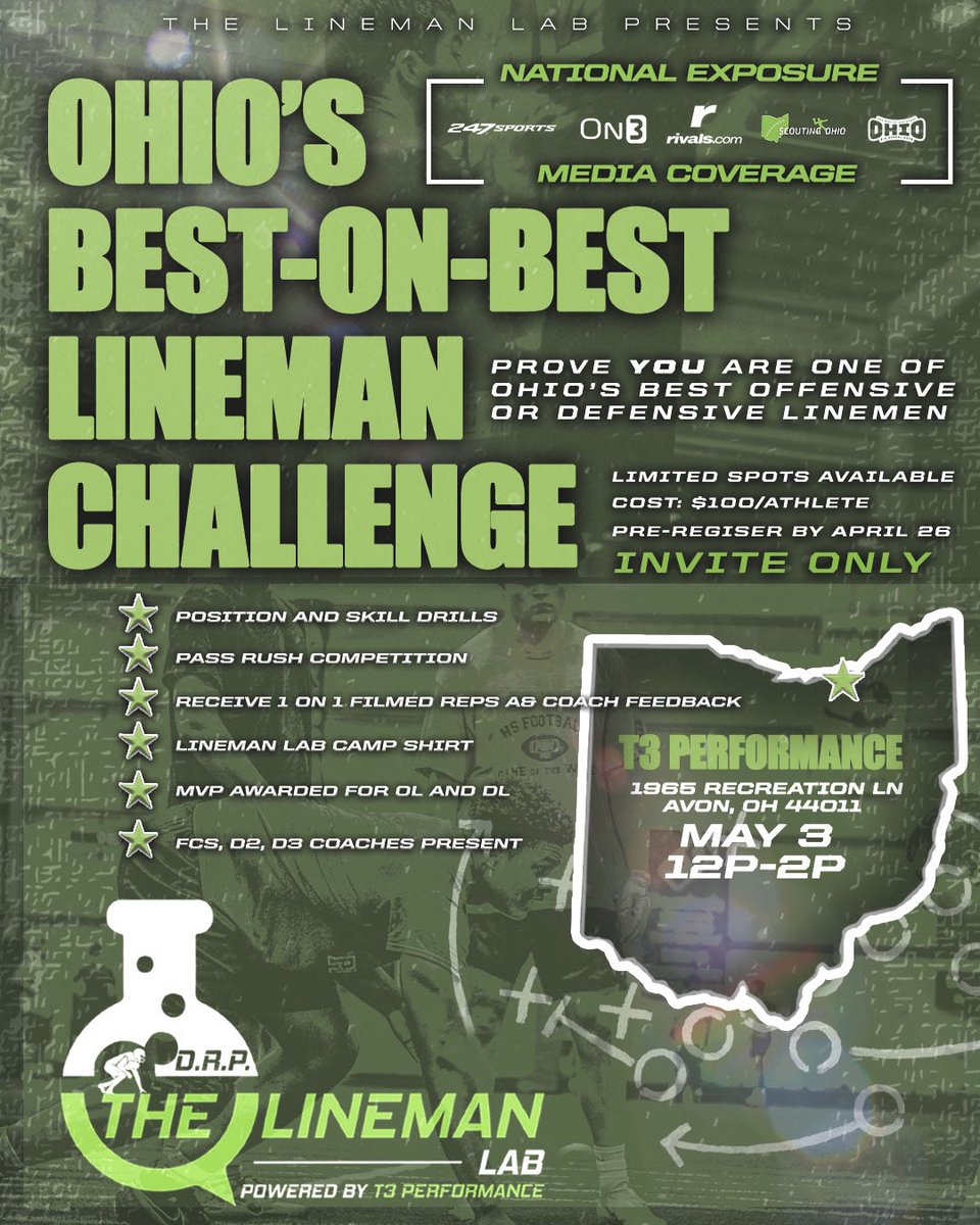 Thank you to <a href="/DaleRodick/">Dale Rodick II</a> for inviting me to the T3 Ohio's best on best lineman challenge on May 3rd <a href="/Middie_Football/">Midview Football</a> <a href="/football_t3/">T3 Football</a>