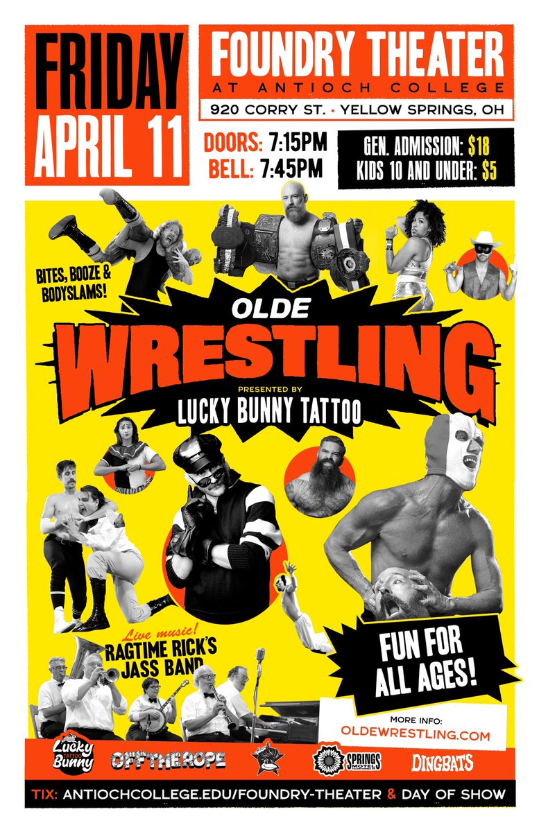THIS FRIDAY! Olde Wrestling heads to the Dayton area on April 11th. See the first show of the year that’s got to trot.

antiochcollege.edu/event/olde-wre…