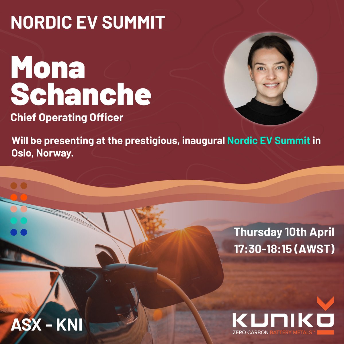 $KNI is pleased to share that Mona Schanche, COO of Kuniko Ltd, will be presenting at the Nordic EV Summit 2025 — Europe’s premier electric vehicle event! 

Kuniko is proud to be the ONLY mineral resource company featured on the program, showcasing our mission to power the