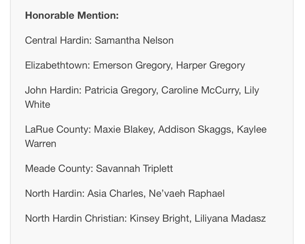 So proud of my girl being named All-Area Honorable Mention along with the other great competitors in the area. She’s overcame so much adversity and still powered through supporting her teammates the whole way through. #RaiseThemUP #KnowHerName #WeAreMeade