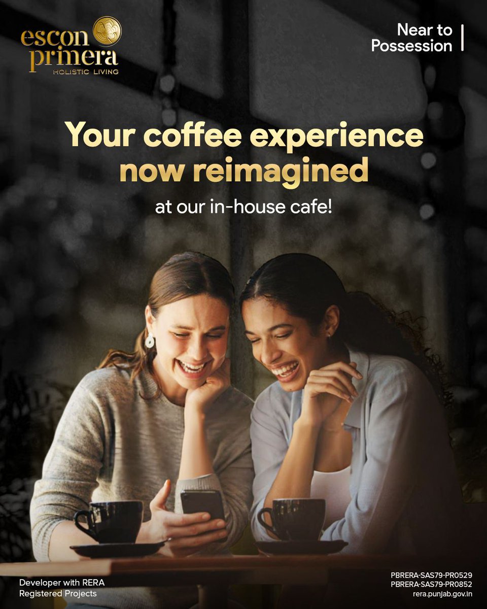 Esconprimeracom's tweet photo. Sip, Laugh, Repeat!
At Escon Primera, your coffee breaks just got an upgrade. Enjoy rich brews, cozy vibes, and heartwarming conversations — all at our exclusive in-house café! 
Because great communities are built over great coffee.
Near to Possession I Call us at +91 90560 35111 https://t.co/4VvTH6EZgn