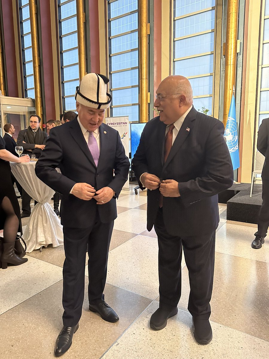 RaviBatra's tweet photo. I🇺🇸enjoyed discussing - in a light hearted manner, a serious topic - with dear @kasymalieva_a (@KyrgyzMissionUN) and her dear F. M. Zheenbek Kulubaev  @MFA_Kyrgyzstan, along with dear Aibek Moldogaziev (@kgembassy), why Central Asia & Kyrgyzstan serving on the UN Security Council is worthy, if it enhances global peace & security. 
@RanjuBatra & I were joined by many friends, including, @AmbKazUN and @TofigMusayev…

@SecRubio @USUN 
@RepBrianMast @RepGregoryMeeks @SenatorRisch @SenatorShaheen