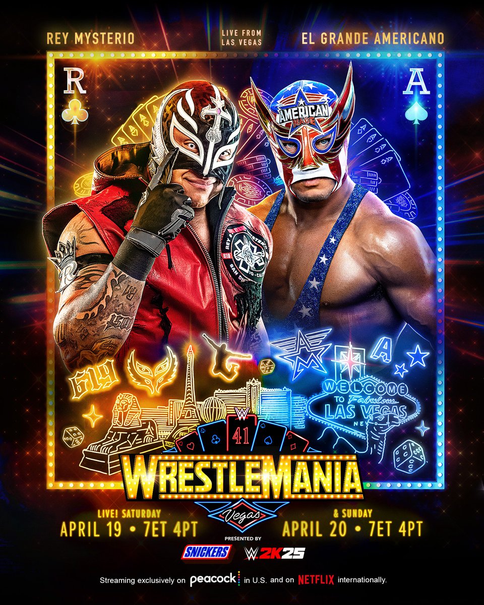 REY MYSTERIO vs. EL GRANDE AMERICANO
#WrestleMania 

📍 LAS VEGAS
🎟️ ticketmaster.com/wwe-wrestleman…