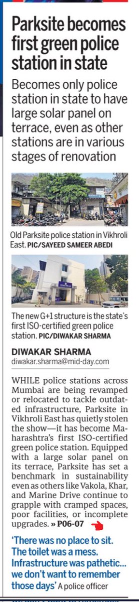 DiwakarSharmaa's tweet photo. EXCLUSIVE: While police stations across Mumbai are being revamped or relocated to tackle outdated infrastructure, #Parksite in #Vikhroli East has quietly stolen the show—it has become Maharashtra’s #first ISO-certified #green police station. @patel_bhupen @SachinKalbag @mid_day https://t.co/MW9DO5Wfen
